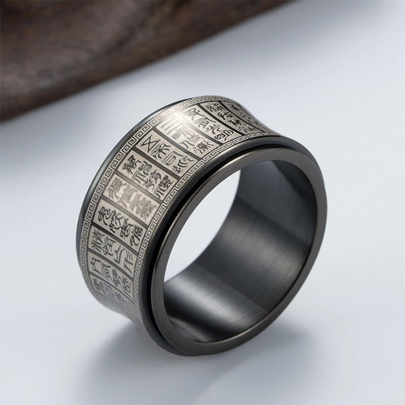 Bague tournante en acier titane avec mantra Golden Light | Équilibre spirituel