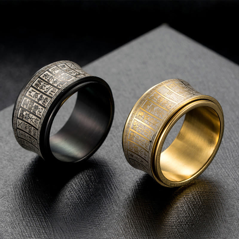 Bague tournante en acier titane avec mantra Golden Light | Équilibre spirituel