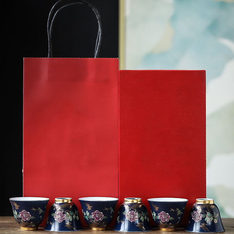 Tasse à thé en céramique à motif de pie dorée et de pivoine pour le thé Kung Fu