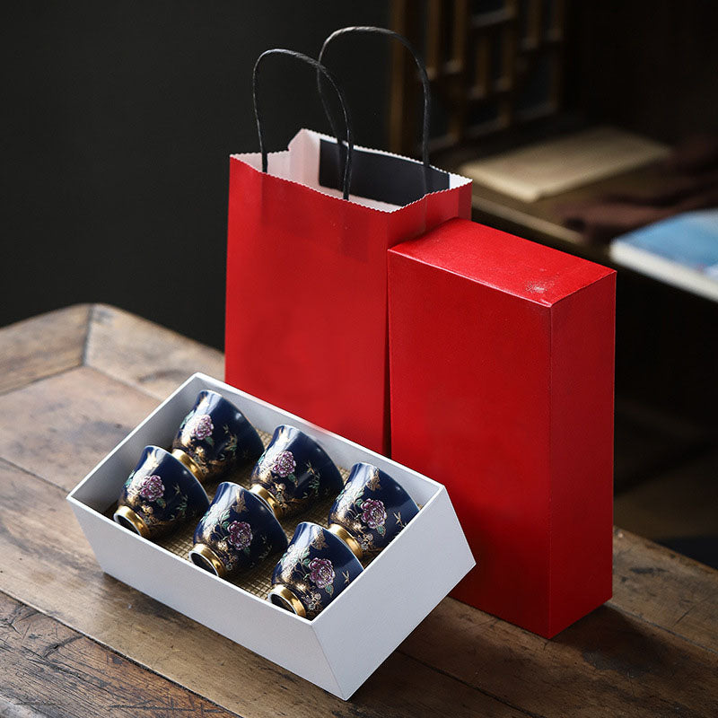 Tasse à thé en céramique à motif de pie dorée et de pivoine pour le thé Kung Fu