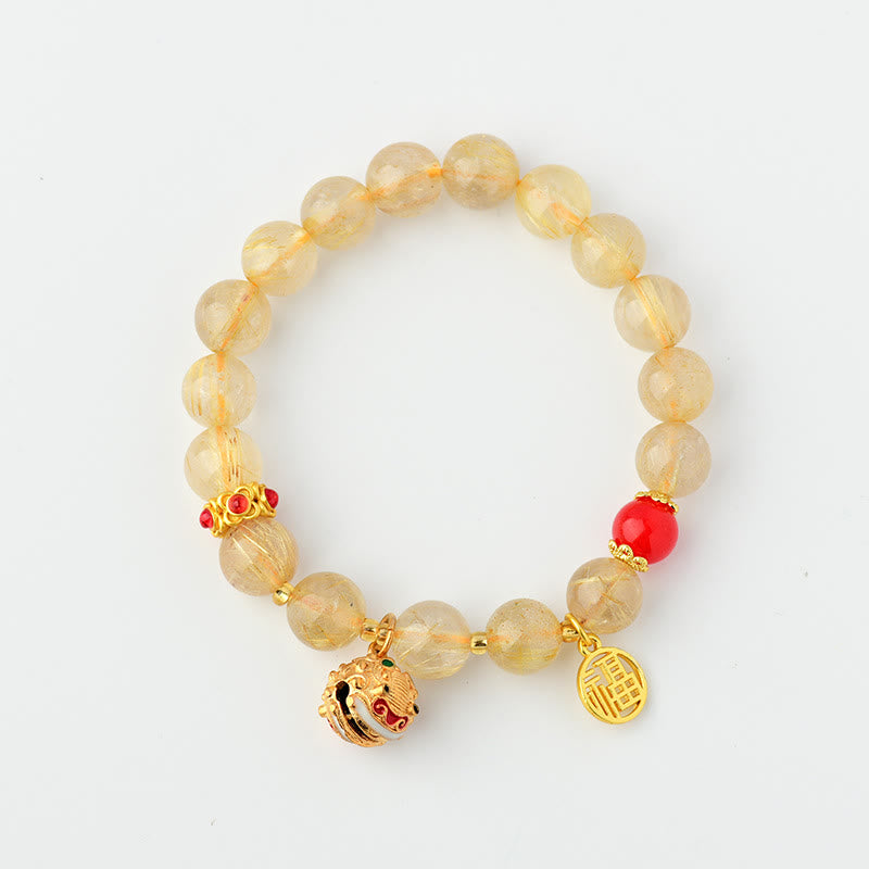 Bracelet de richesse en quartz rutile doré Fu Charm