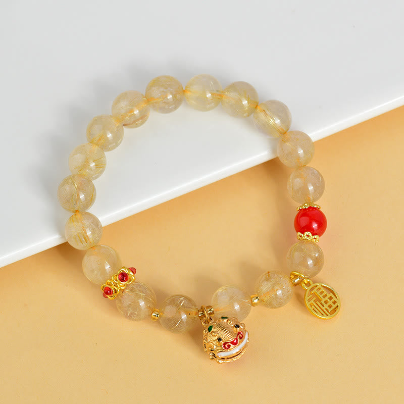 Bracelet de richesse en quartz rutile doré Fu Charm
