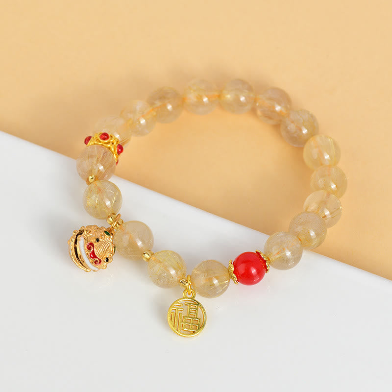 Bracelet de richesse en quartz rutile doré Fu Charm