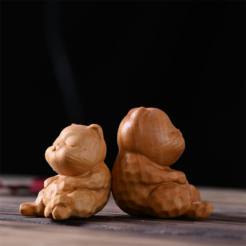 Mini Chat Assis en Bois de Santal Doré Décoration Zen 5,3 cm