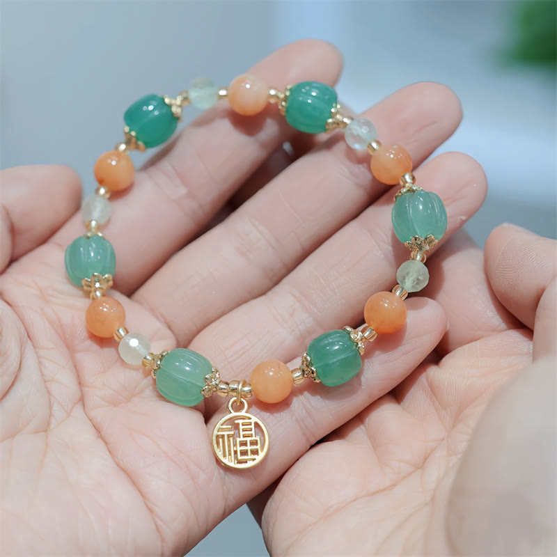 Bracelet de richesse en jade de soie dorée Fu Charm 14-16 cm