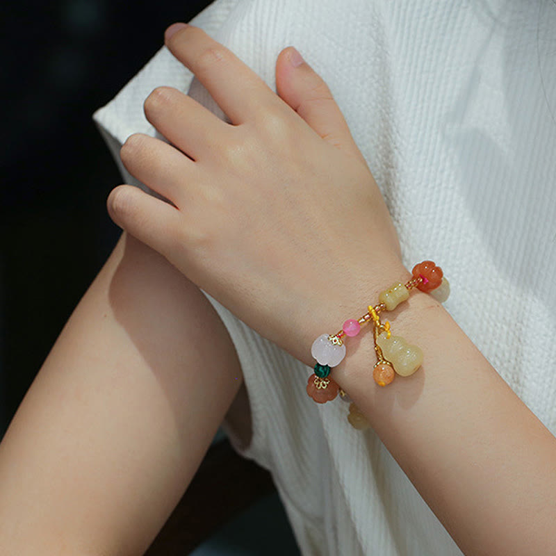 Bracelet de richesse en jade et soie dorée avec Pixiu pour la chance