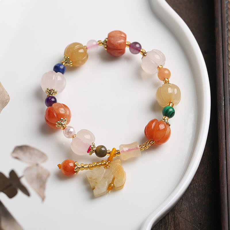 Bracelet de richesse en jade et soie dorée avec Pixiu pour la chance