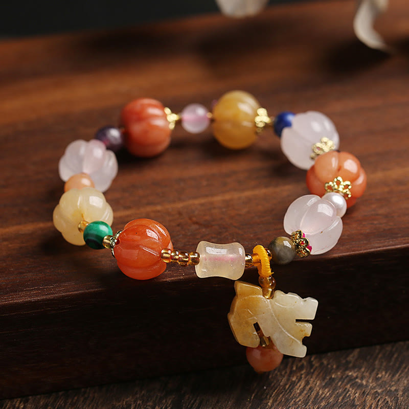 Bracelet de richesse en jade et soie dorée avec Pixiu pour la chance