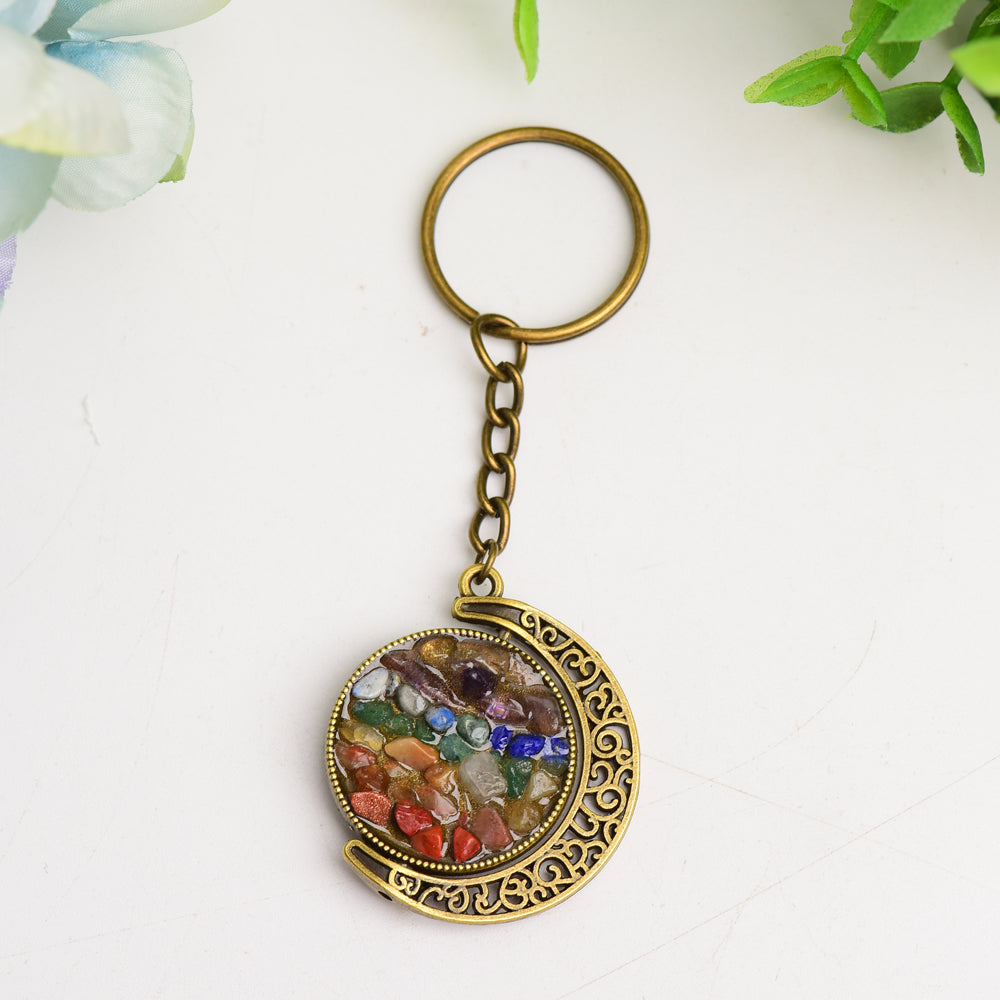 Golden and Silver Chakra Crescent Moon Keychain Spiritual Jewelry