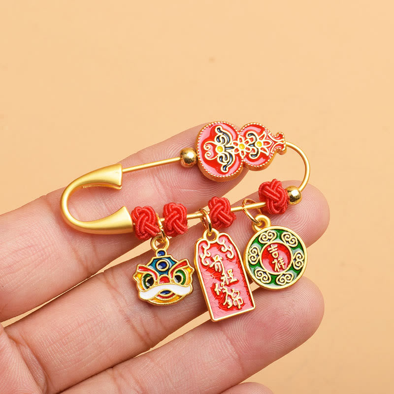 Broche de bénédiction du personnage Fu du lion danseur de la gourde, sécurité et bien-être