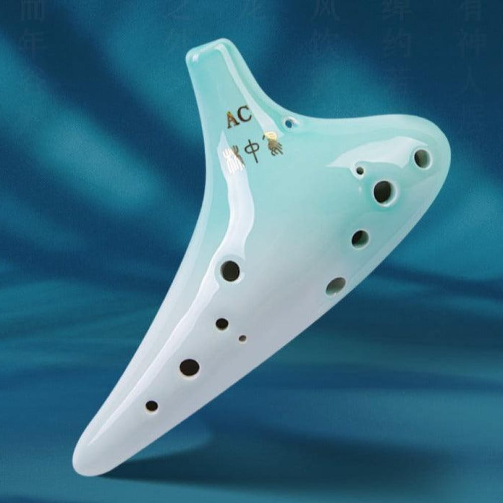 Gradient 12 Hole Tenor Alto C Ceramic Ocarina Flute - Cyan Ocarina - On sale