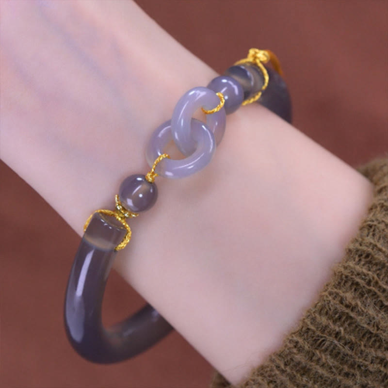 Bracelet manchette Peace en cuivre et agate grise