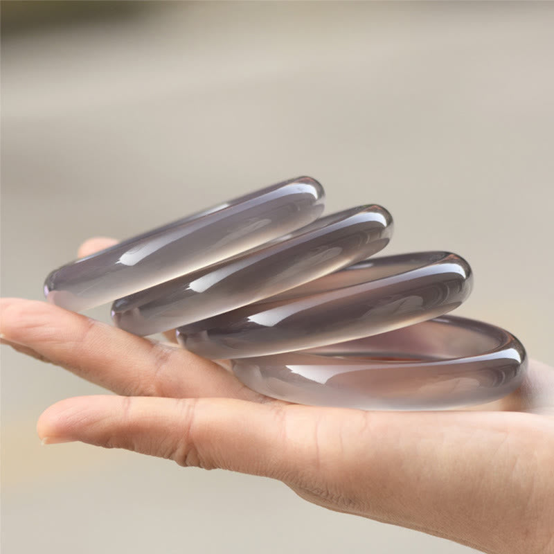 Bracelet jonc Harmony en calcédoine grise, taille 52-63 mm