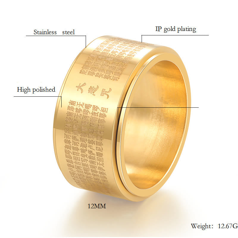 Bague rotative en acier titane avec mantra de la Grande Compassion US8