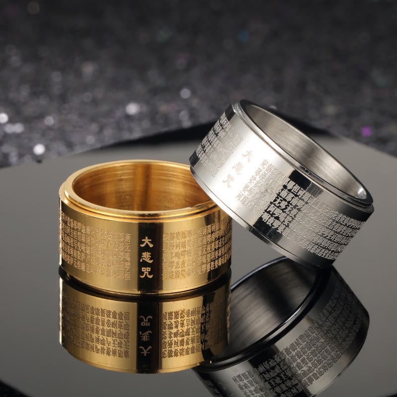 Bague rotative en acier titane avec mantra de la Grande Compassion US8