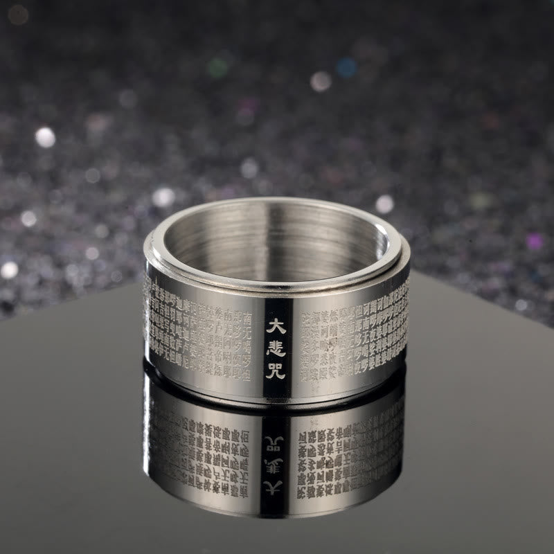 Bague rotative en acier titane avec mantra de la Grande Compassion US8
