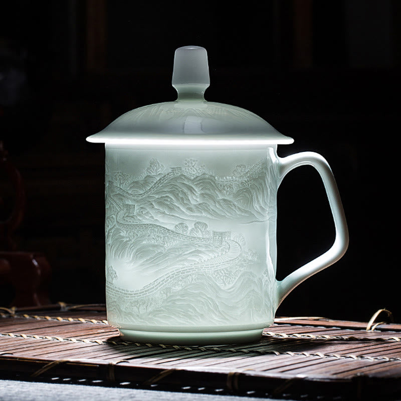 Tasse à thé en porcelaine de Jingdezhen de la Grande Muraille, 400 ml, tasse de bureau