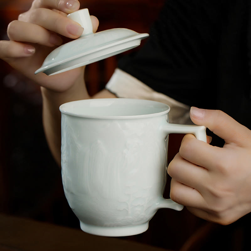 Tasse à thé en porcelaine de Jingdezhen de la Grande Muraille, 400 ml, tasse de bureau
