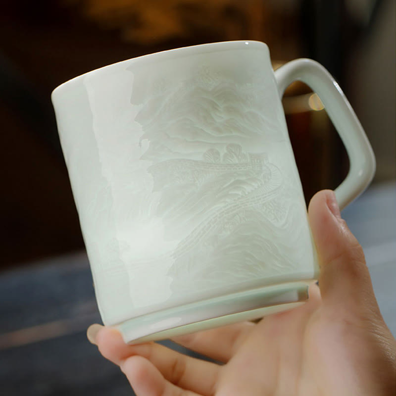 Tasse à thé en porcelaine de Jingdezhen de la Grande Muraille, 400 ml, tasse de bureau