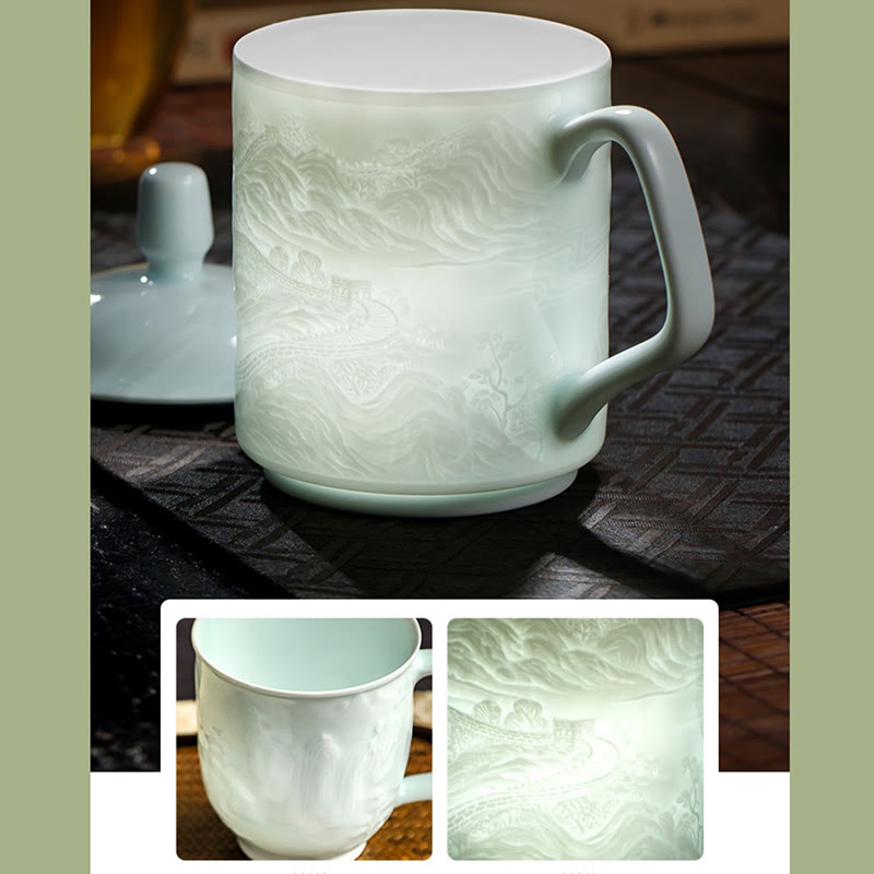 Tasse à thé en porcelaine de Jingdezhen de la Grande Muraille, 400 ml, tasse de bureau