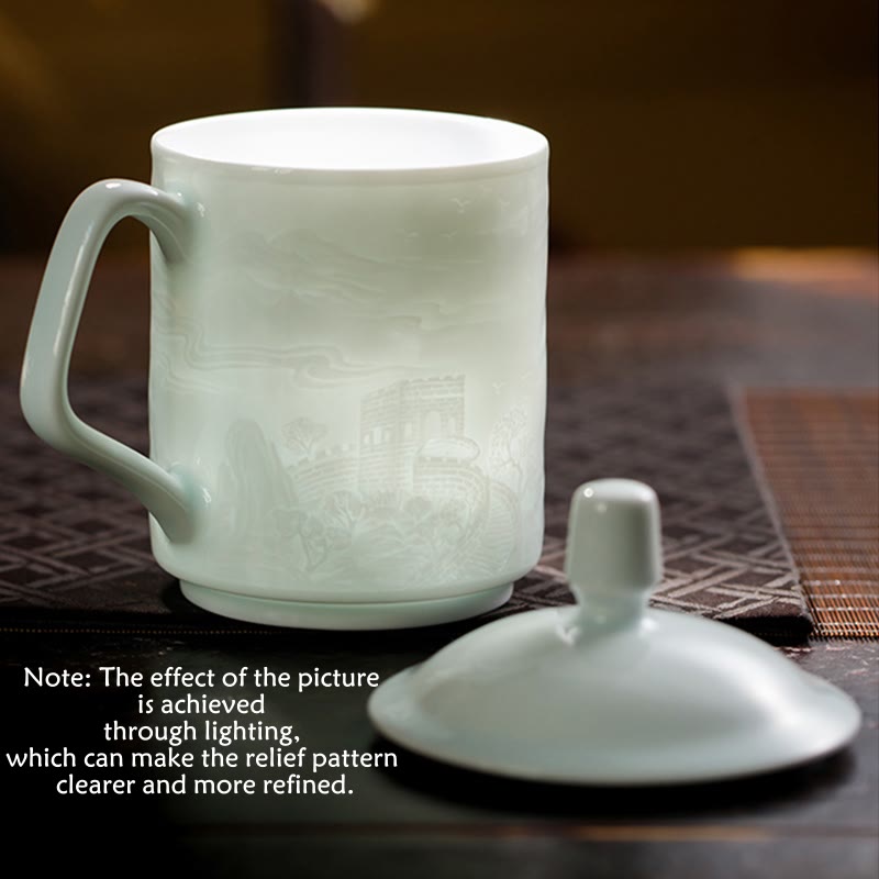 Tasse à thé en porcelaine de Jingdezhen de la Grande Muraille, 400 ml, tasse de bureau