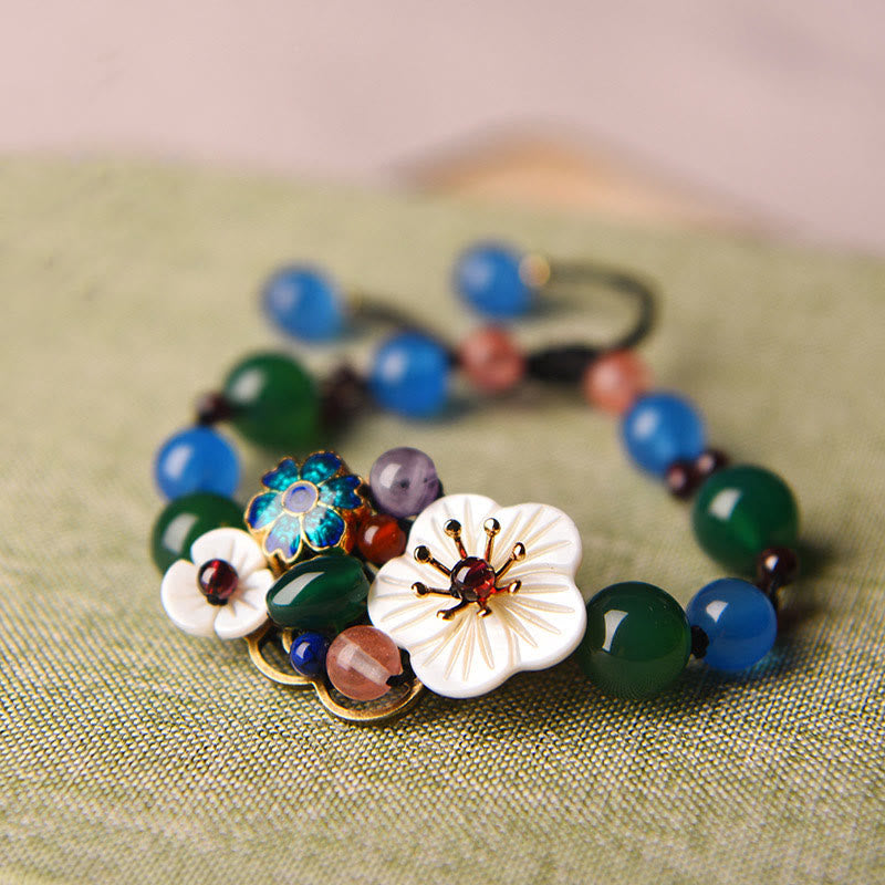 Bracelet fleur en agate verte et agate bleue