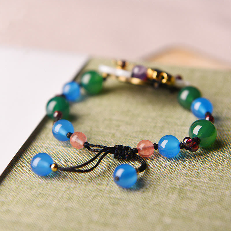 Bracelet fleur en agate verte et agate bleue