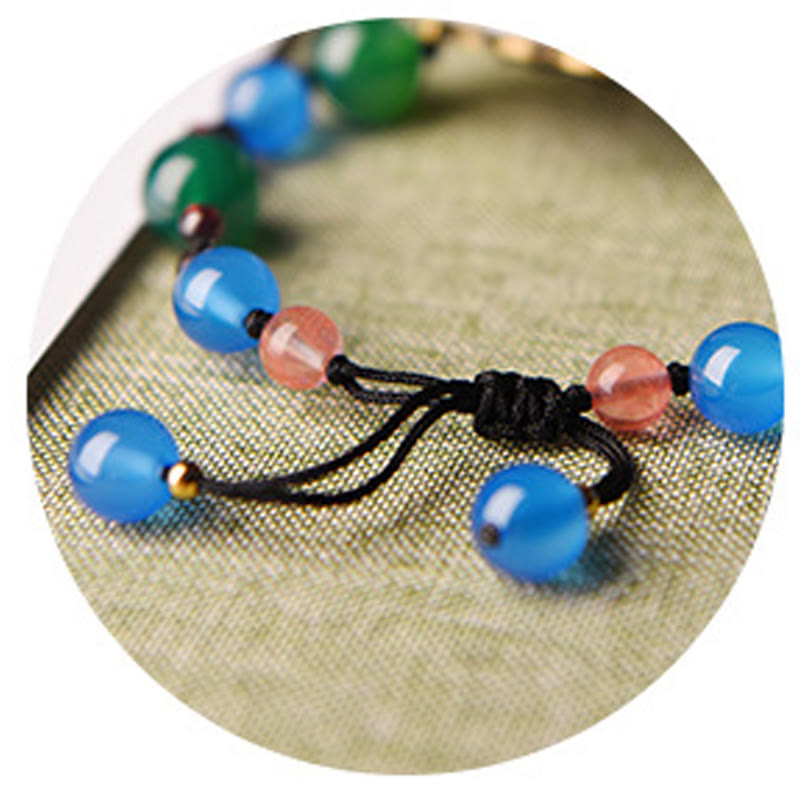 Bracelet fleur en agate verte et agate bleue