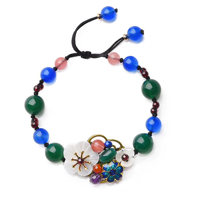 Bracelet fleur en agate verte et agate bleue