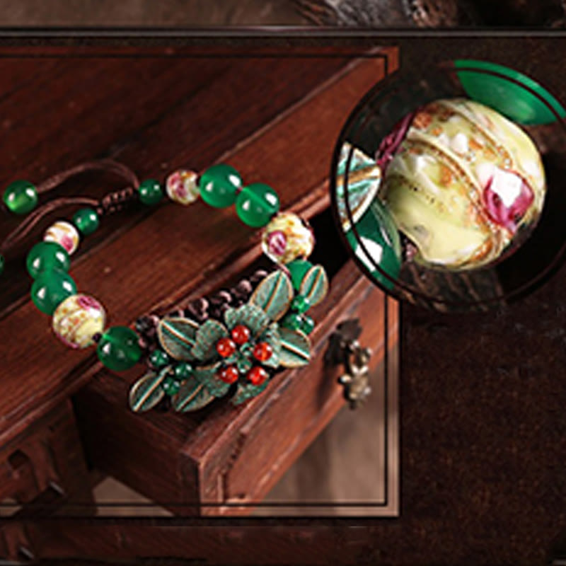 Bracelet tressé en agate verte, poignet de 14 à 20 cm