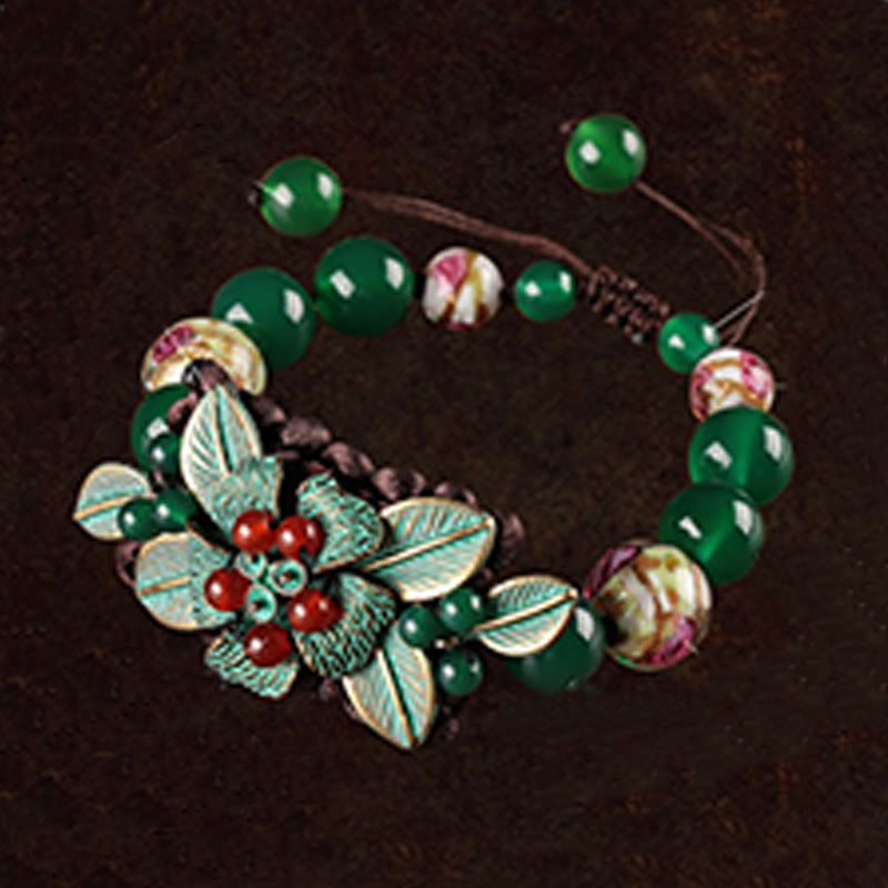 Bracelet tressé en agate verte, poignet de 14 à 20 cm