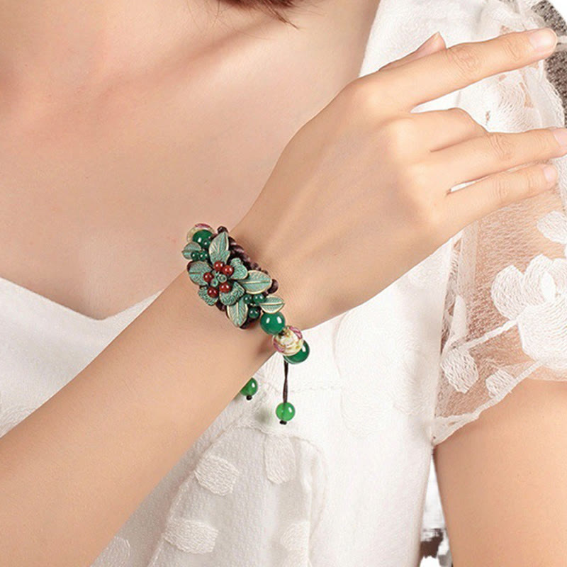 Bracelet tressé en agate verte, poignet de 14 à 20 cm