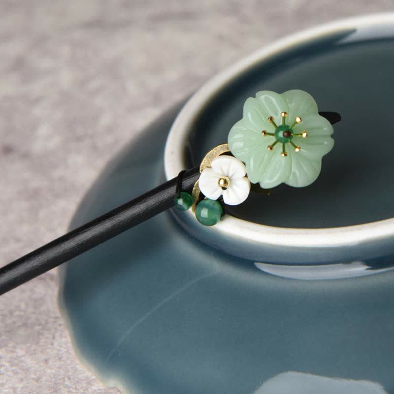 Épingle à cheveux en agate fleur d'aventurine verte - Chance et équilibre