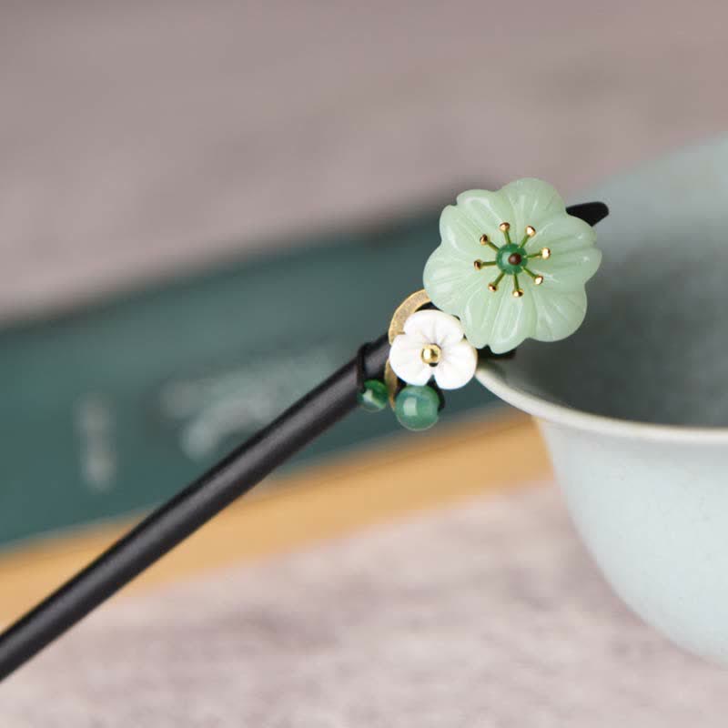 Épingle à cheveux en agate fleur d'aventurine verte - Chance et équilibre