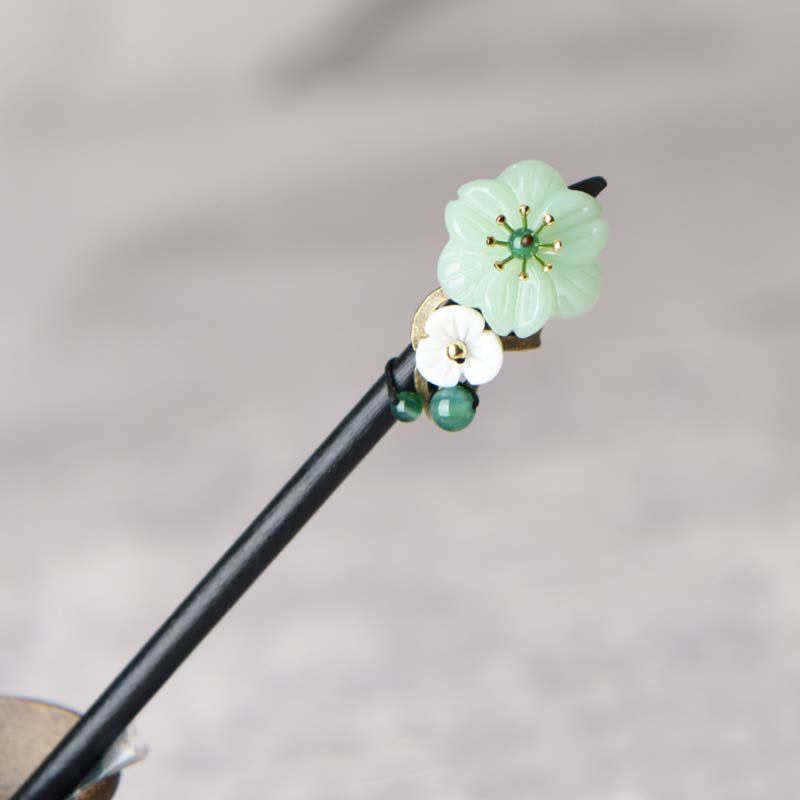 Épingle à cheveux en agate fleur d'aventurine verte - Chance et équilibre