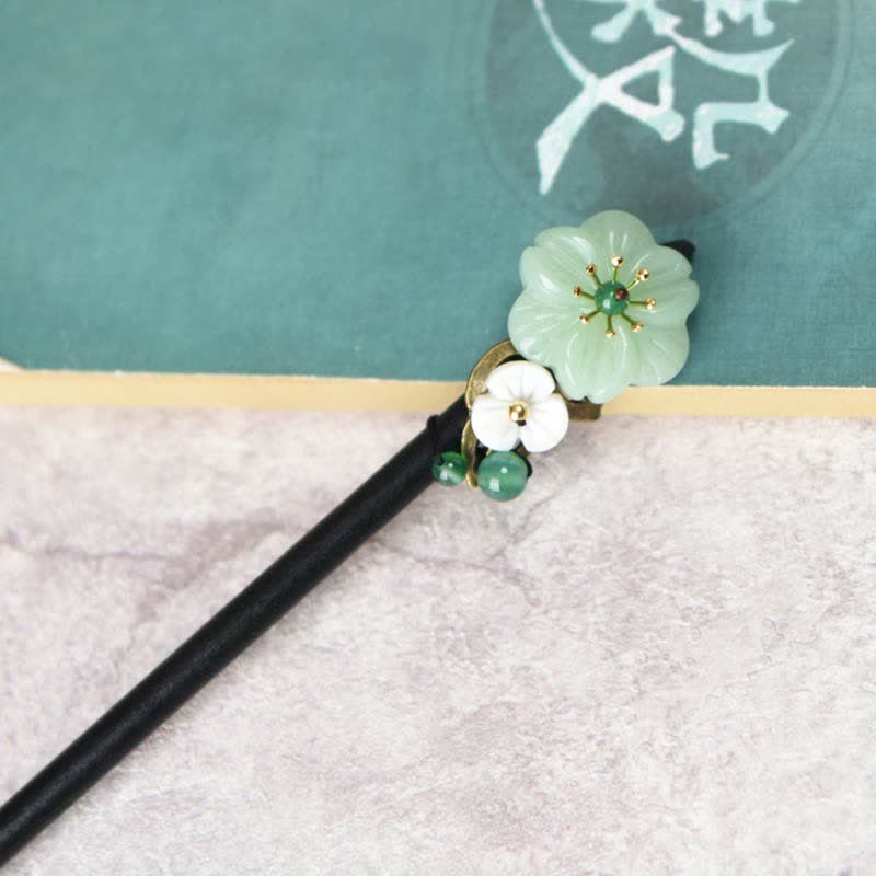 Épingle à cheveux en agate fleur d'aventurine verte - Chance et équilibre