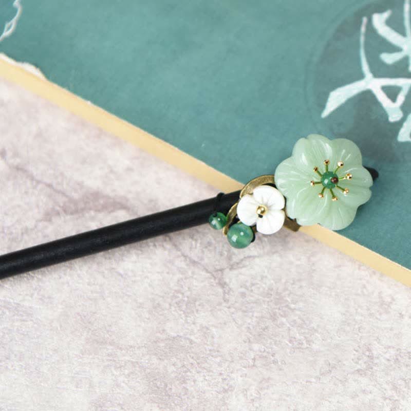 Épingle à cheveux en agate fleur d'aventurine verte - Chance et équilibre