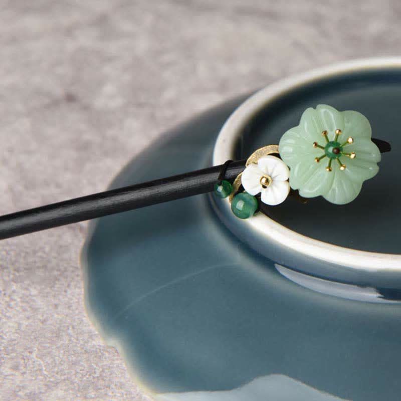 Épingle à cheveux en agate fleur d'aventurine verte - Chance et équilibre