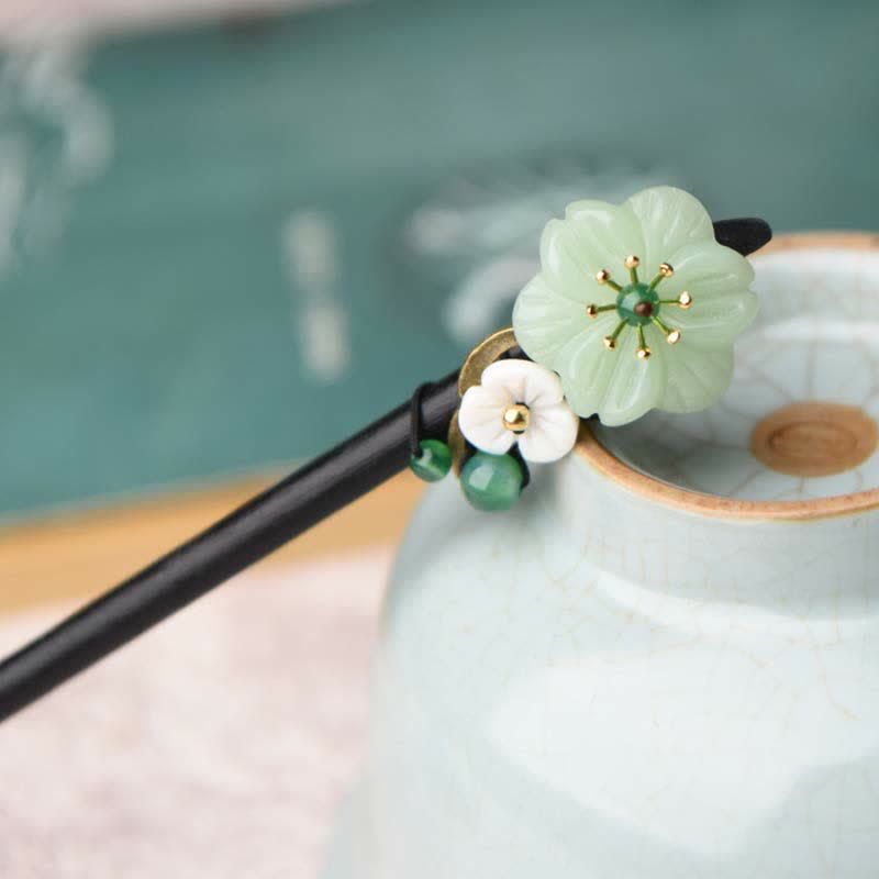 Épingle à cheveux en agate fleur d'aventurine verte - Chance et équilibre
