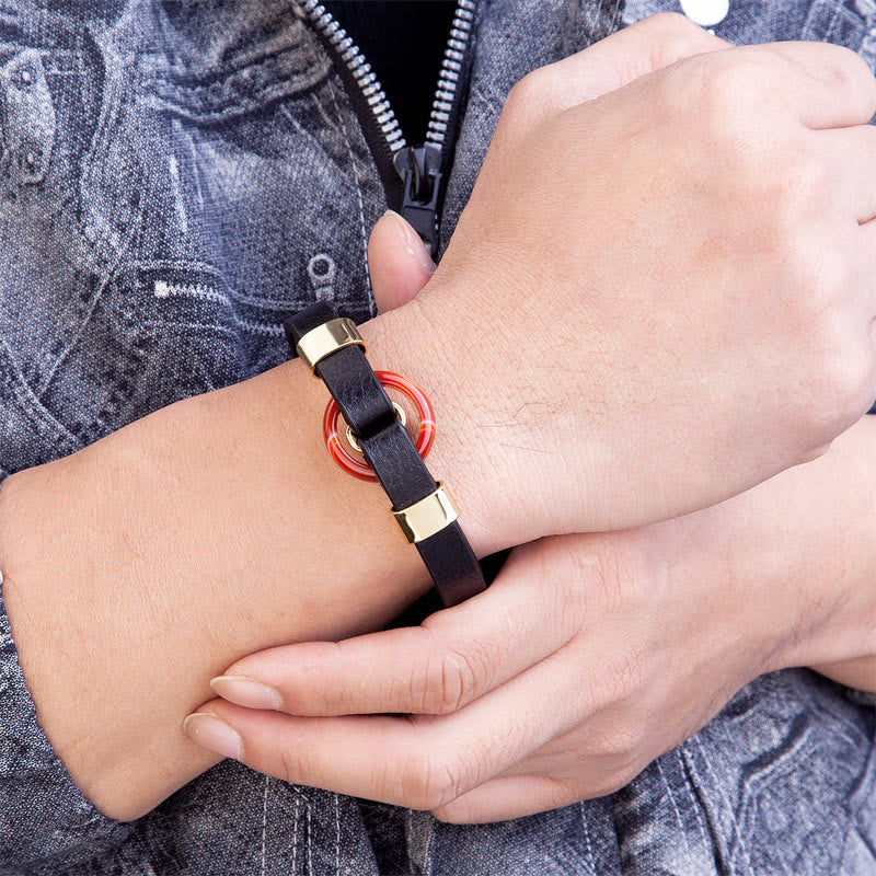 Bracelet à boucle magnétique en cuir d'aventurine verte 16-18 cm