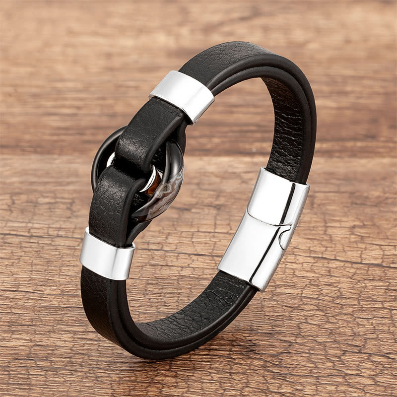 Bracelet à boucle magnétique en cuir d'aventurine verte 16-18 cm