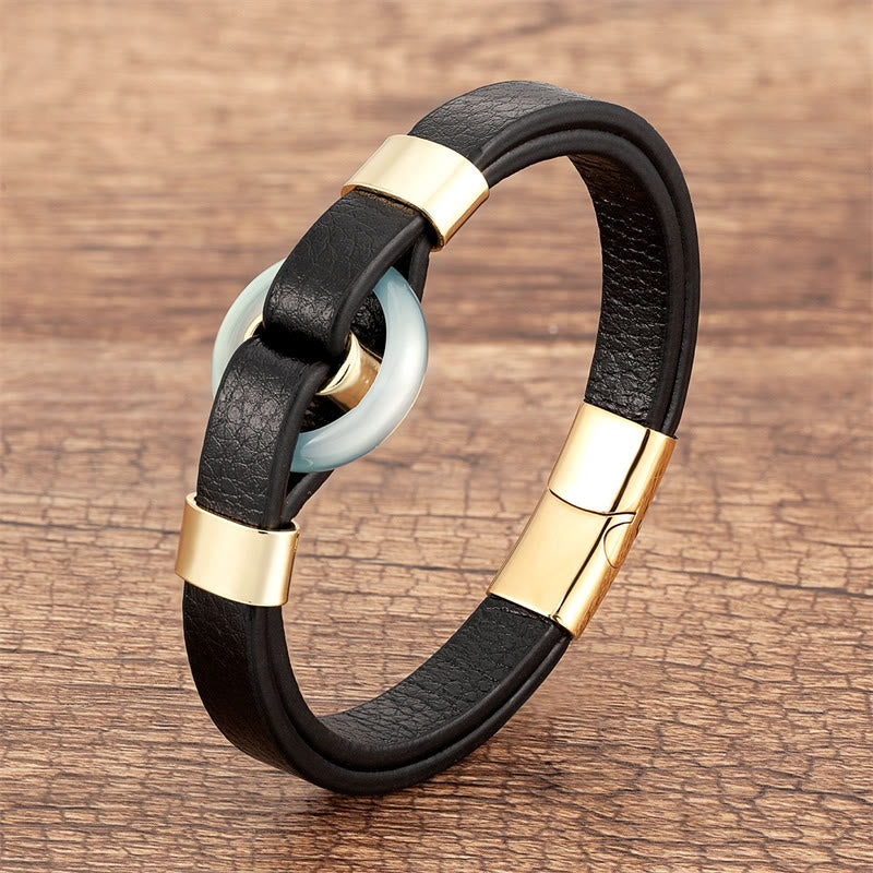 Bracelet à boucle magnétique en cuir d'aventurine verte 16-18 cm