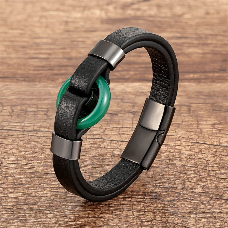 Bracelet à boucle magnétique en cuir d'aventurine verte 16-18 cm