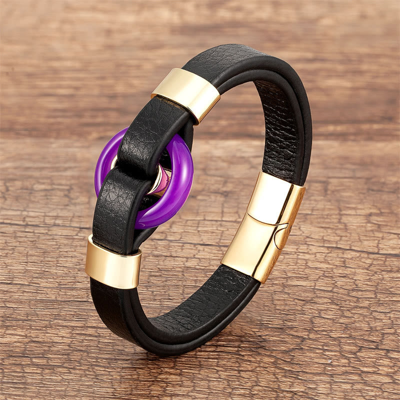 Bracelet à boucle magnétique en cuir d'aventurine verte 16-18 cm