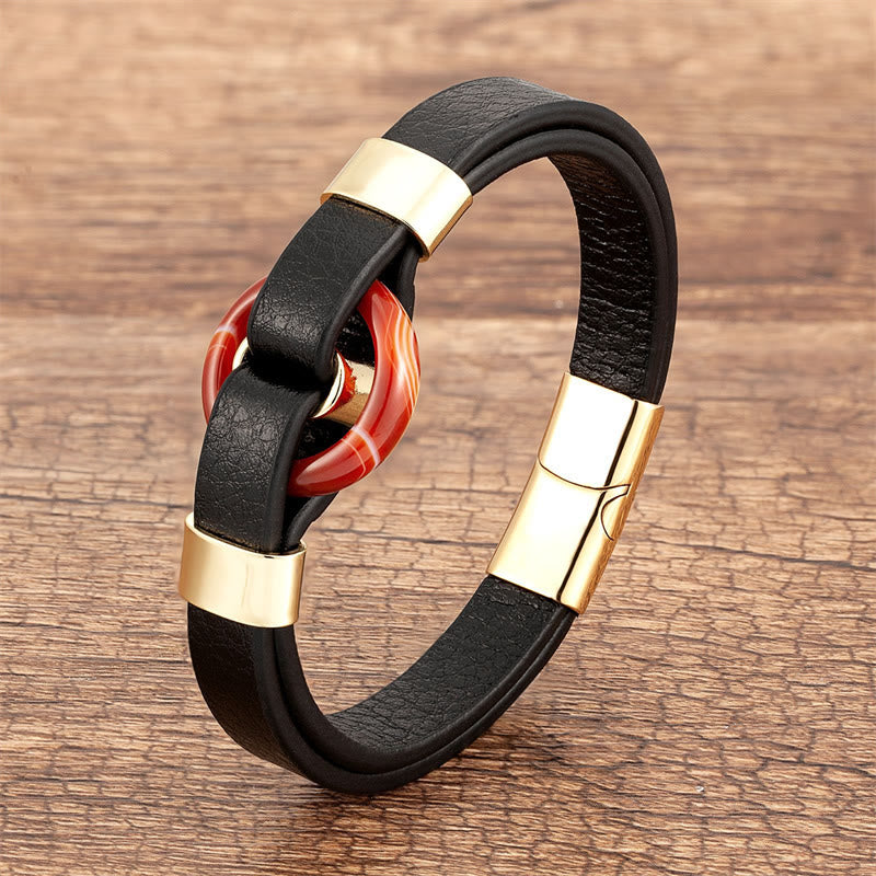 Bracelet à boucle magnétique en cuir d'aventurine verte 16-18 cm