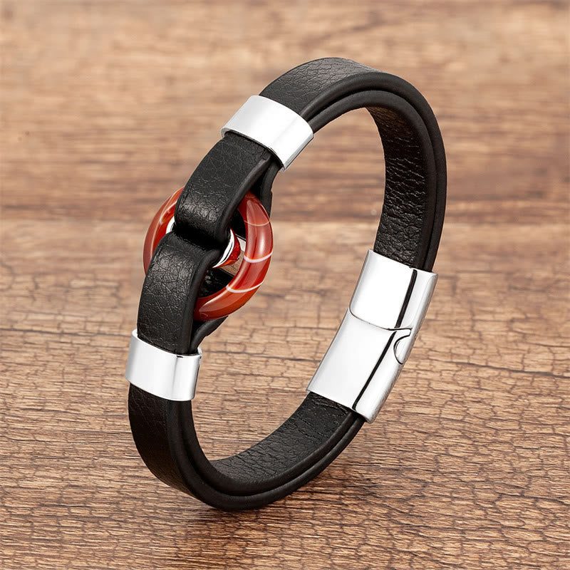 Bracelet à boucle magnétique en cuir d'aventurine verte 16-18 cm