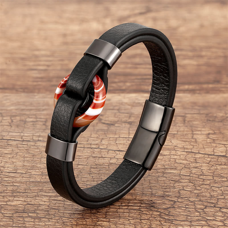 Bracelet à boucle magnétique en cuir d'aventurine verte 16-18 cm