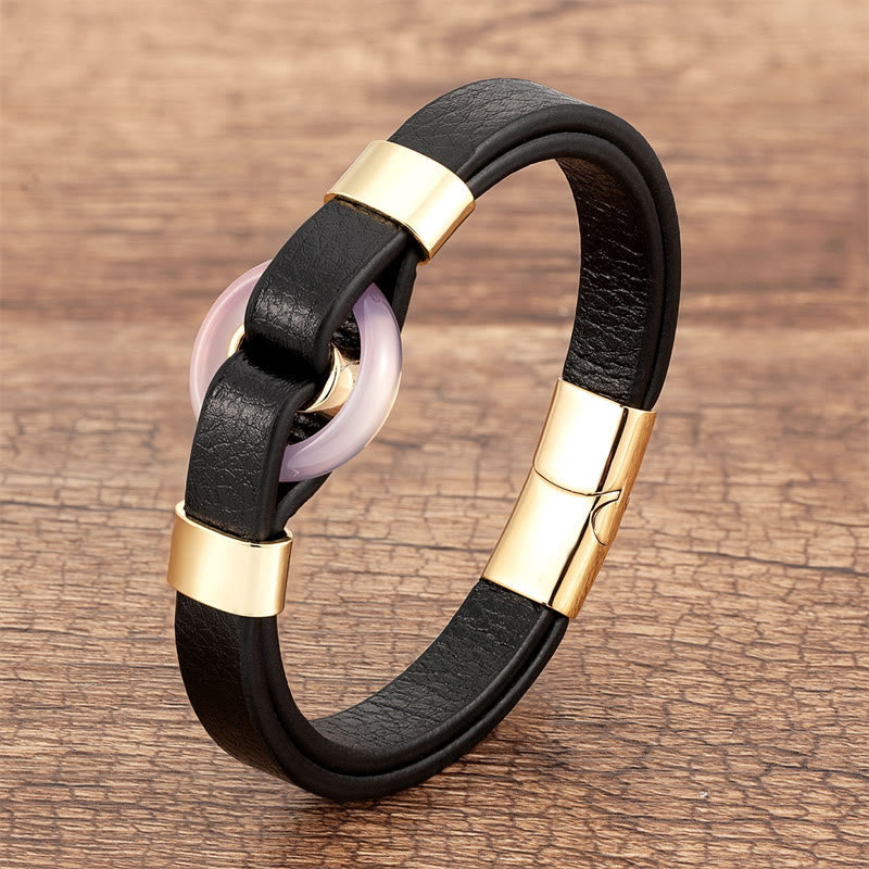 Bracelet à boucle magnétique en cuir d'aventurine verte 16-18 cm