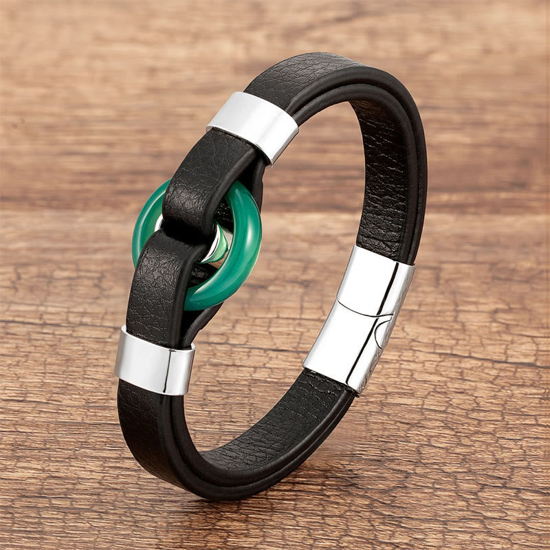 Bracelet à boucle magnétique en cuir d'aventurine verte 16-18 cm