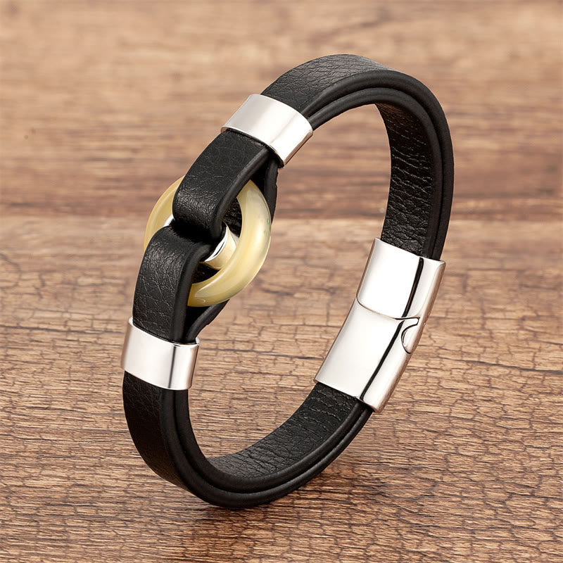 Bracelet à boucle magnétique en cuir d'aventurine verte 16-18 cm